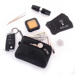 Portofel pouch din piele naturala mini cu fermoar Milano - negru