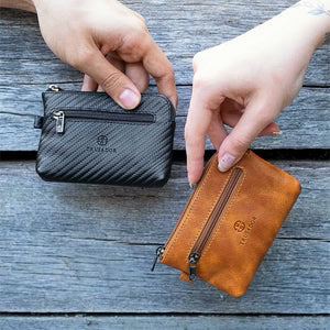 Portofel pouch din piele naturala mini cu fermoar Milano - negru