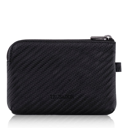 Portofel pouch din piele naturala mini cu fermoar Milano - negru carbon fiber