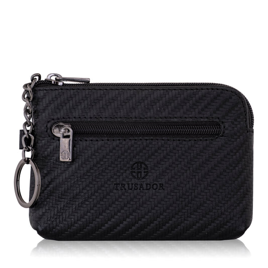 Portofel pouch din piele naturala mini cu fermoar Milano - negru carbon fiber