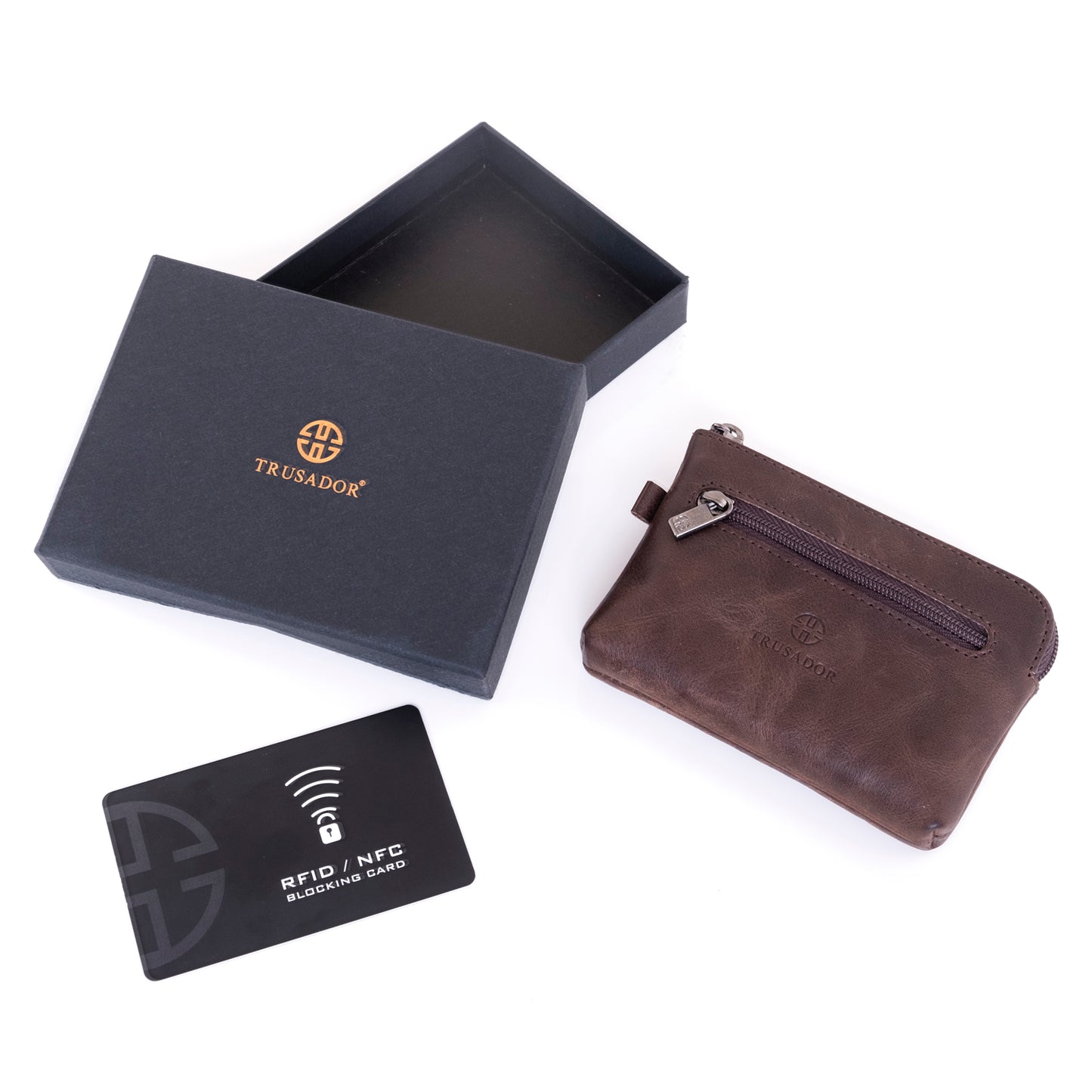 Portofel pouch din piele naturala mini cu fermoar Milano - maro