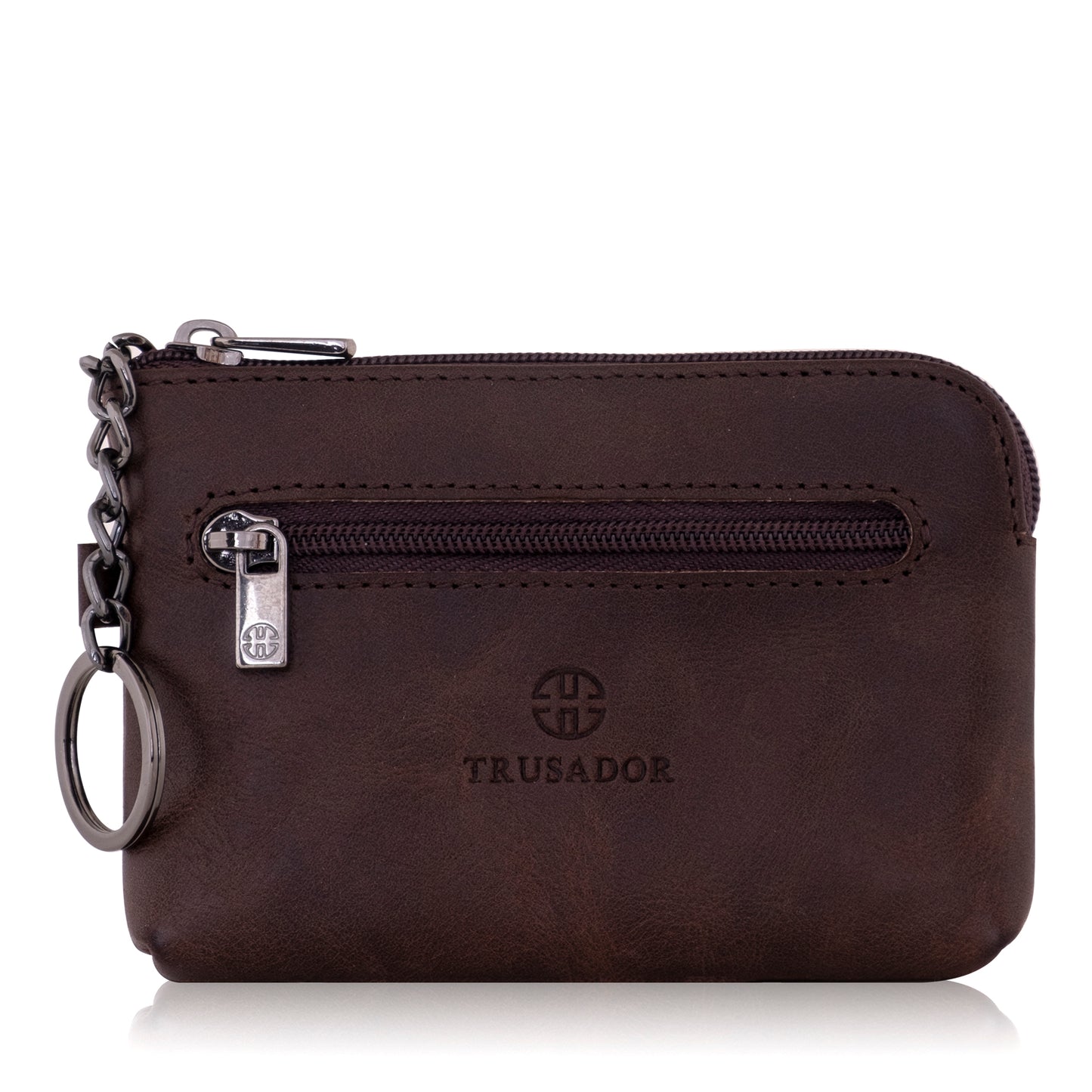 Portofel pouch din piele naturala mini cu fermoar Milano - maro
