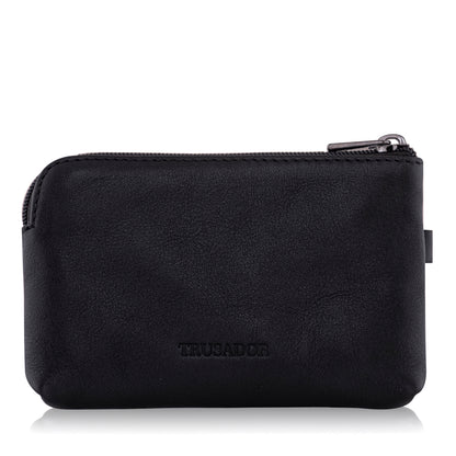 Portofel pouch din piele naturala mini cu fermoar Milano - negru