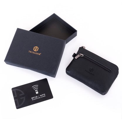 Portofel pouch din piele naturala mini cu fermoar Milano - negru