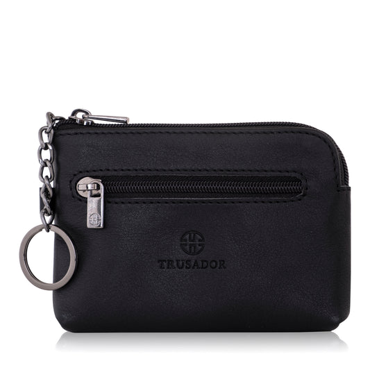 Portofel pouch din piele naturala mini cu fermoar Milano - negru