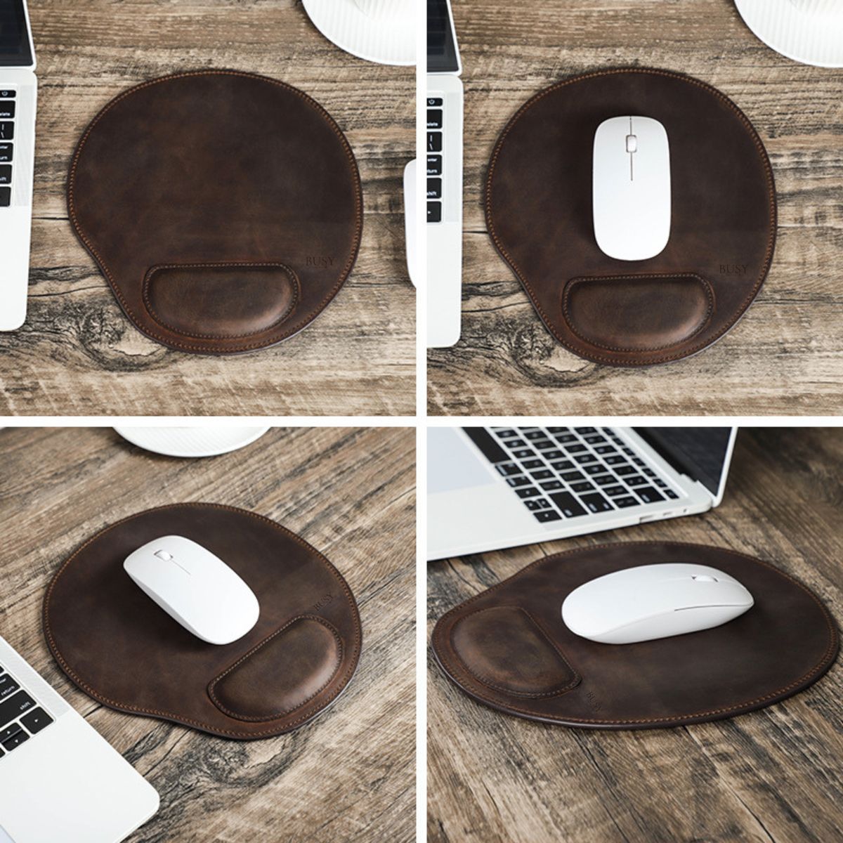 Mouse pad ergonomic din piele naturala Crazy Horse, BUSY LDY & GTM® - coffee