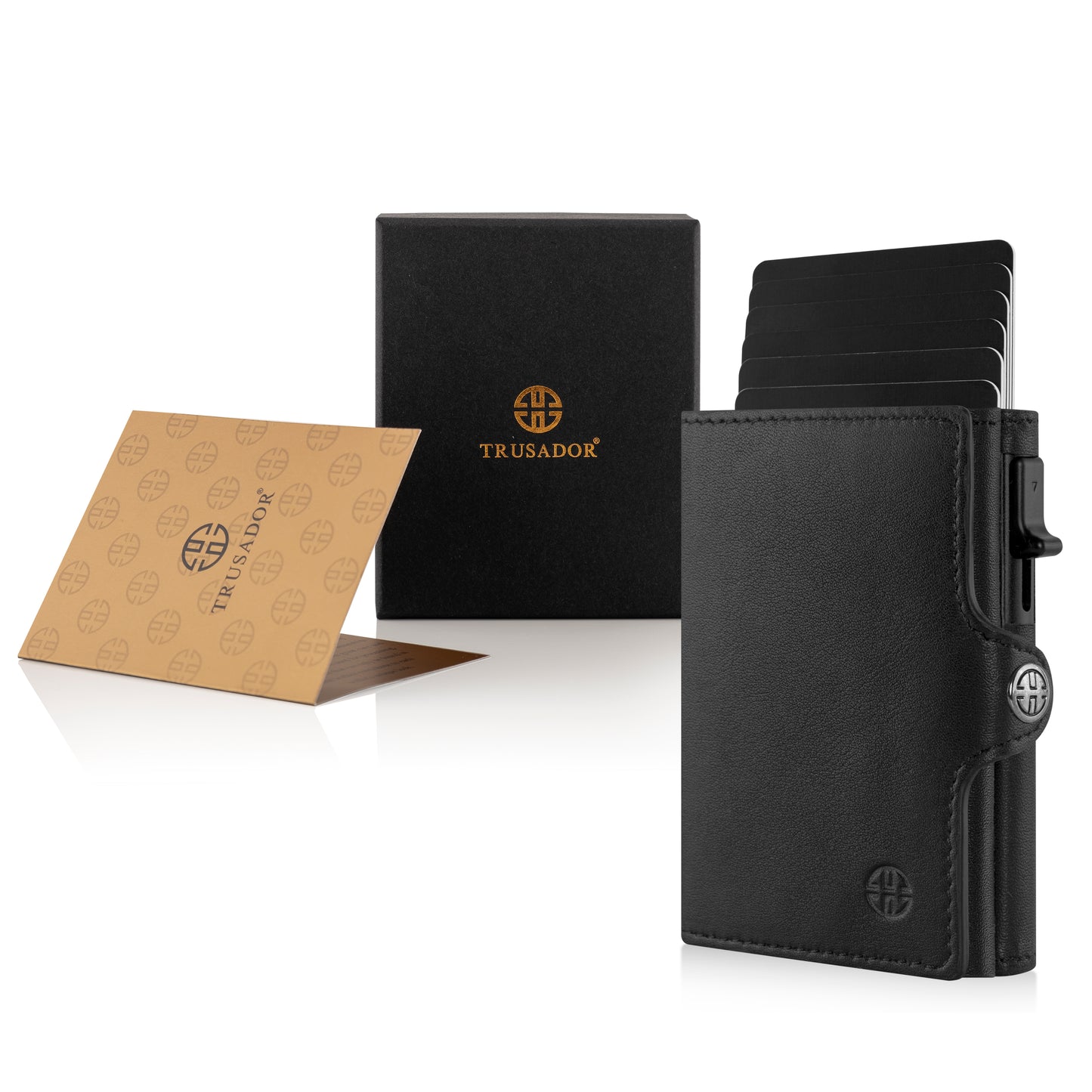 Portofel piele naturala cu Pop-Up si protectie anti scanare carduri RFID, design compact trifold, Palermo - negru