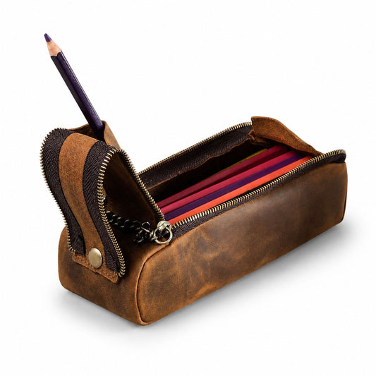 Penar din piele naturala Crazy Horse, BUSY LDY & GTM® - coffee