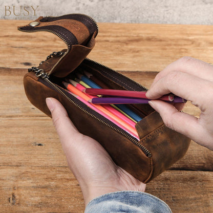 Penar din piele naturala Crazy Horse, BUSY LDY & GTM® - coffee
