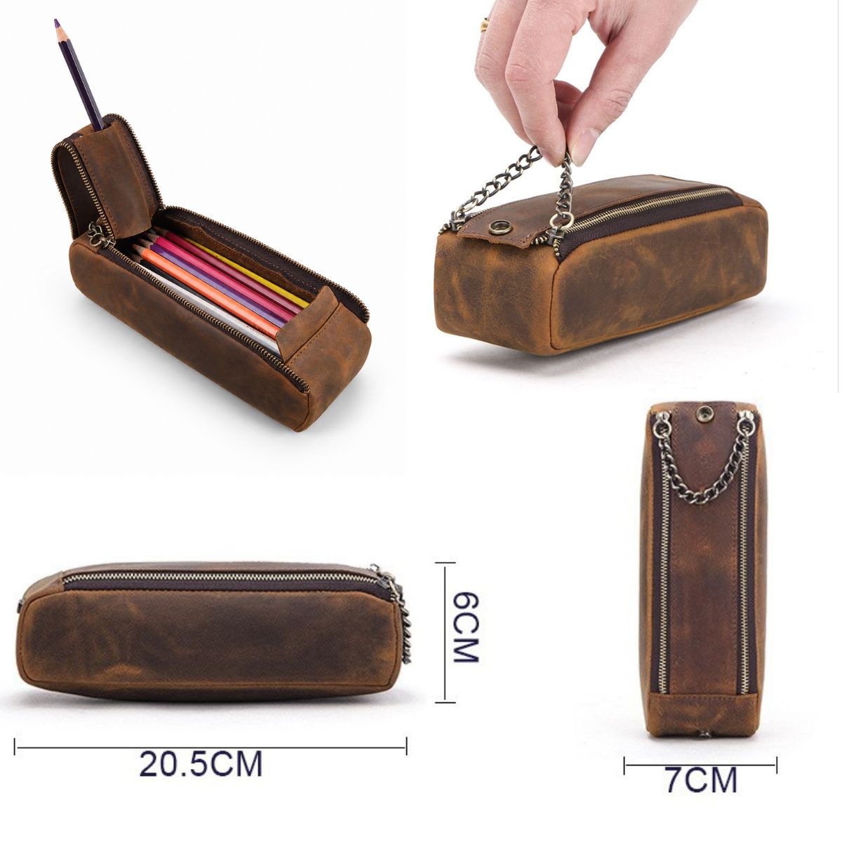 Penar din piele naturala Crazy Horse, BUSY LDY & GTM® - coffee