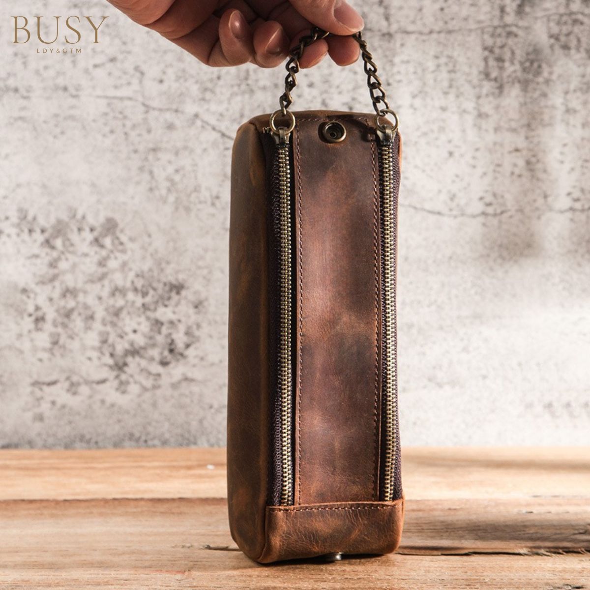 Penar din piele naturala Crazy Horse, BUSY LDY & GTM® - coffee