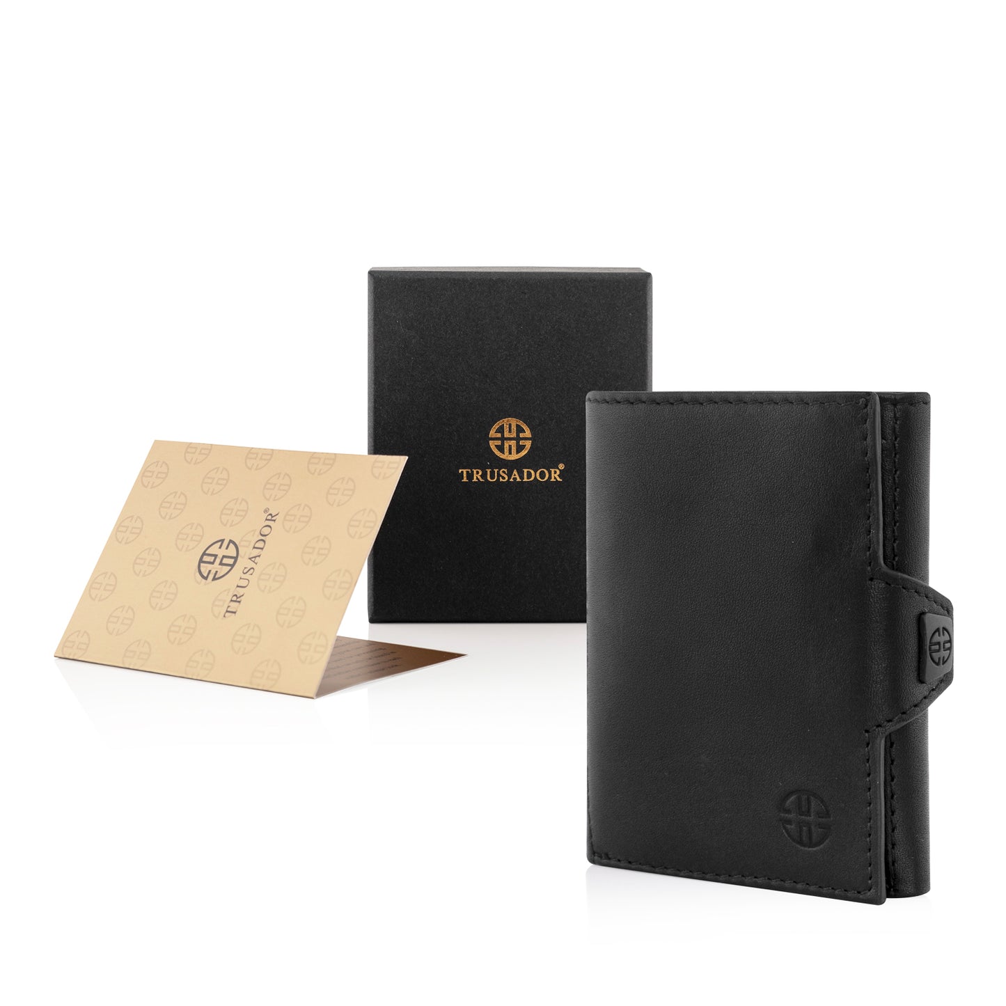 Portofel piele naturala cu protectie anti scanare carduri RFID, design compact trifold, Toscana - negru