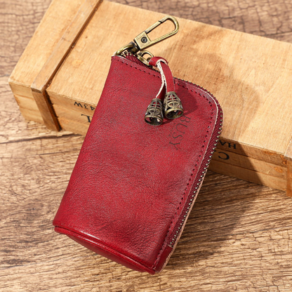 Portofel pouch din piele naturala BUSY - Rosu