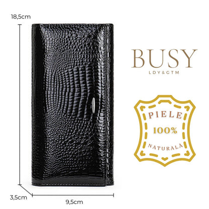 Portofel dama piele naturala lacuita Ruby elegant Busy Lady & Gentleman negru