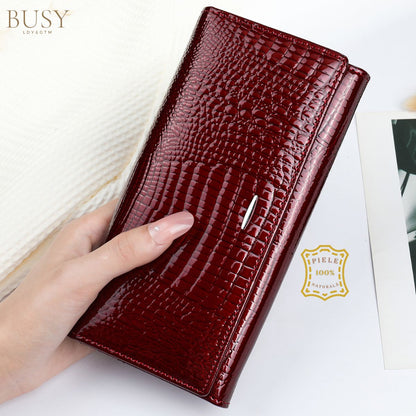 Portofel damă Ruby, piele naturală lăcuită, multe sloturi, inchidere magnetica, BUSY LDY & GTM®, red wine