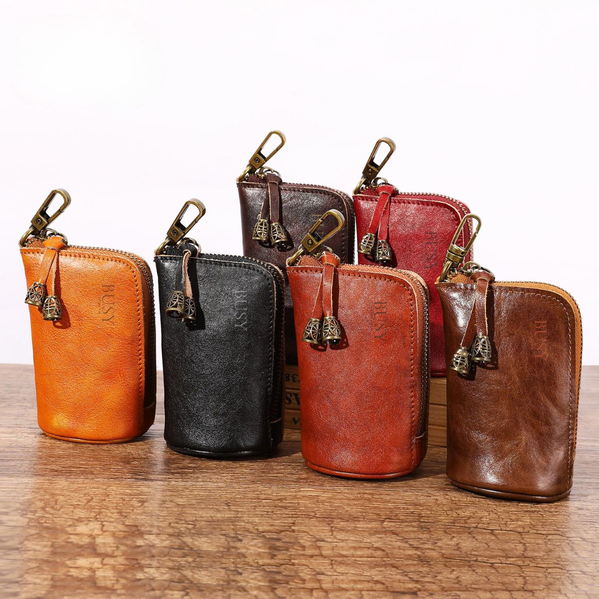 Portofel pouch din piele naturala BUSY - Maro