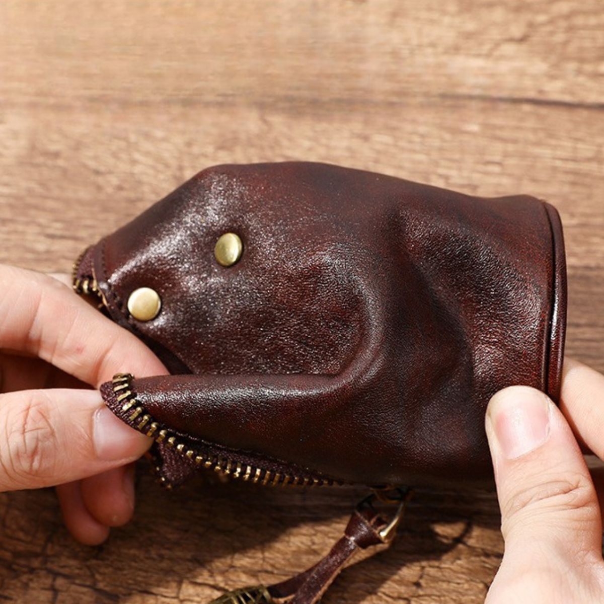Portofel pouch din piele naturala BUSY - Maro