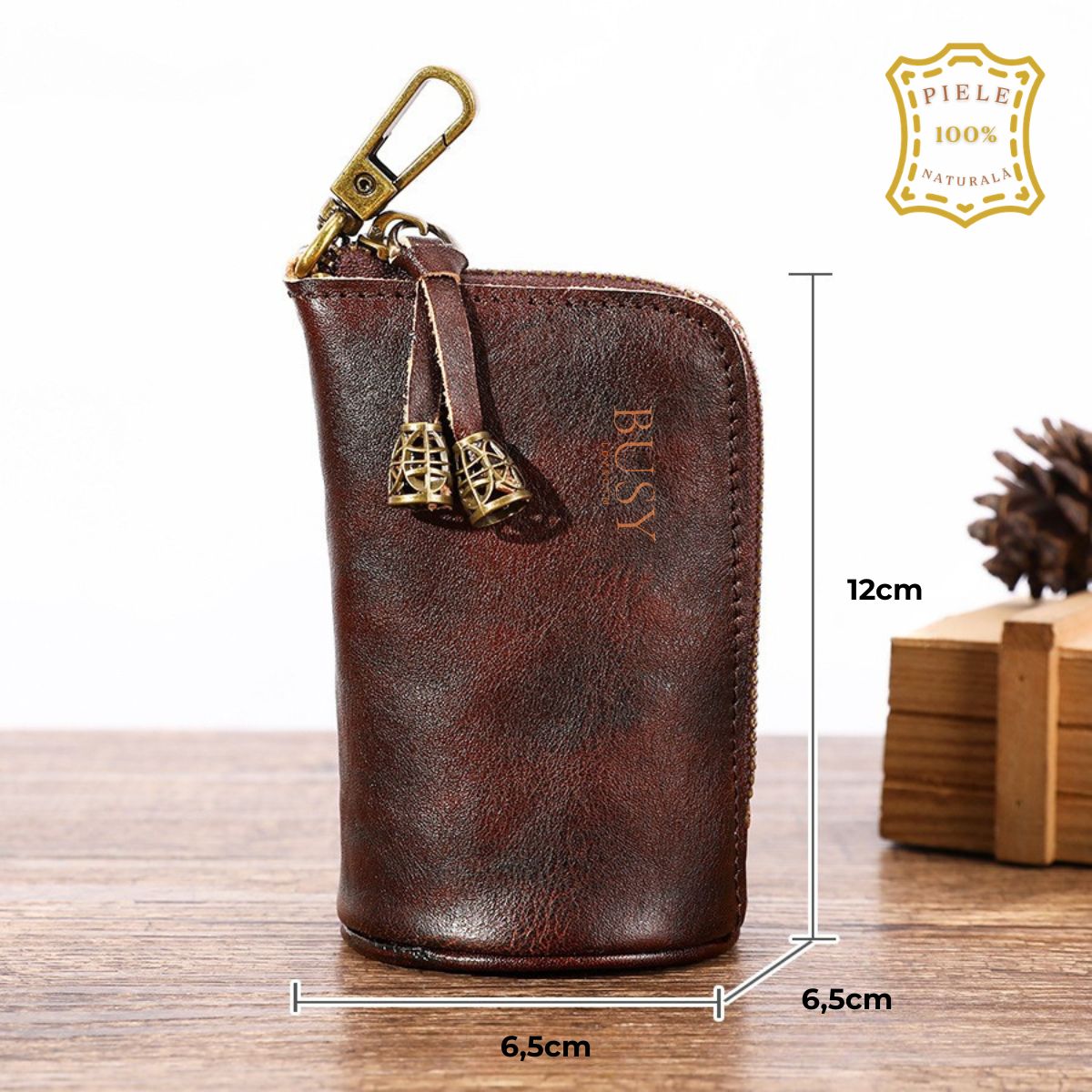 Portofel pouch din piele naturala BUSY - Maro