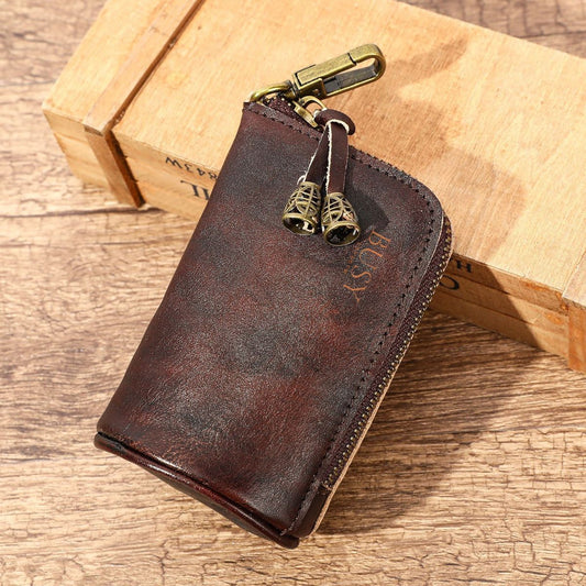Portofel pouch din piele naturala BUSY - Dark Coffee