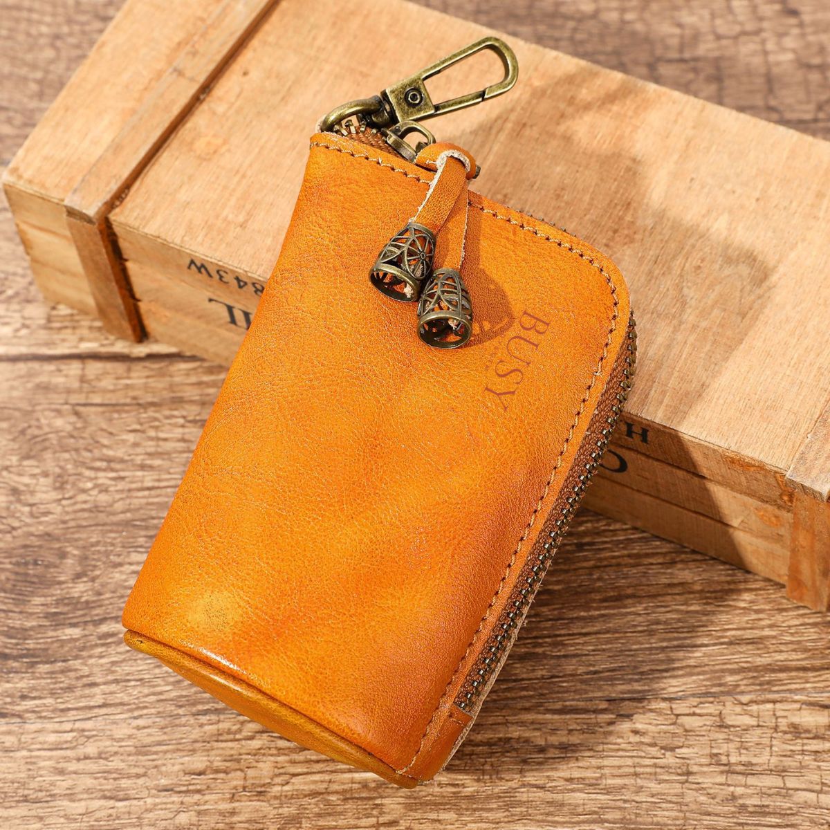 Portofel pouch din piele naturala BUSY - D.Orange