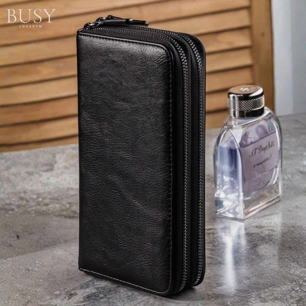 Portofel mare tip geanta mana piele naturala Hold Busy Lady & Gentleman negru