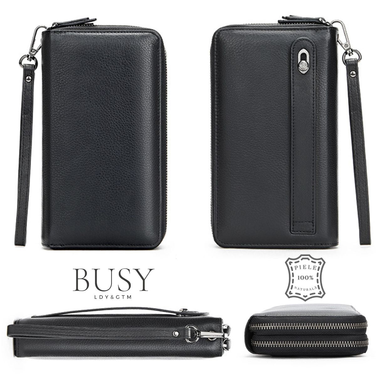 Portofel mare tip geanta mana piele naturala Hold Busy Lady & Gentleman negru