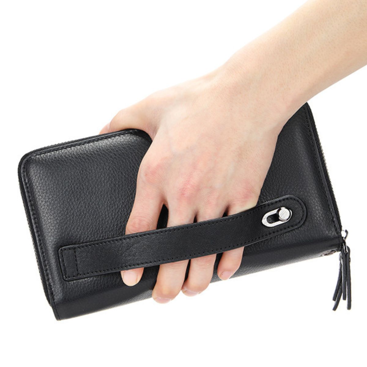 Portofel mare tip geanta mana piele naturala Hold Busy Lady & Gentleman negru