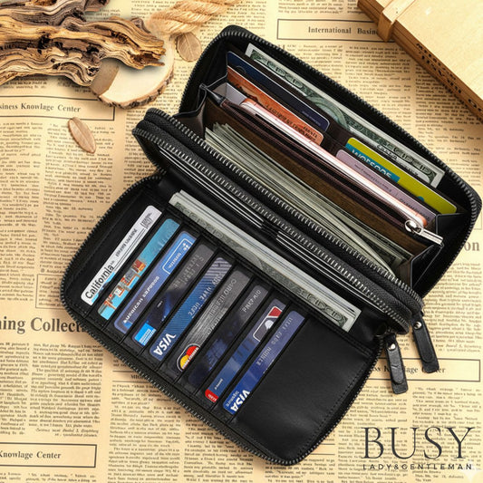 Portofel mare tip geanta mana piele naturala Hold Busy Lady & Gentleman negru