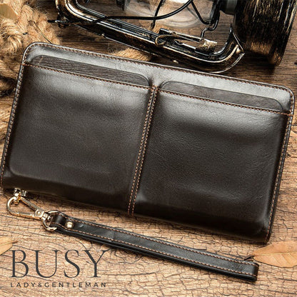 Portofel mare tip geanta mana piele naturala Noir Busy Lady & Gentleman maro inchis