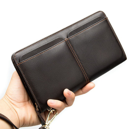 Portofel mare tip geanta mana piele naturala Noir Busy Lady & Gentleman maro inchis