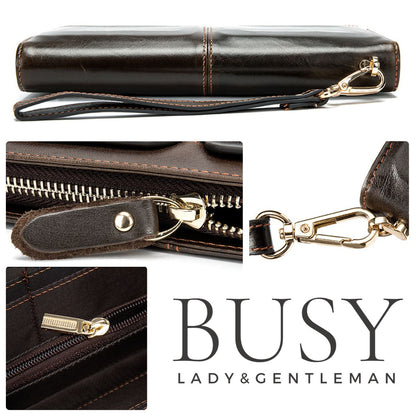 Portofel mare tip geanta mana piele naturala Noir Busy Lady & Gentleman maro inchis