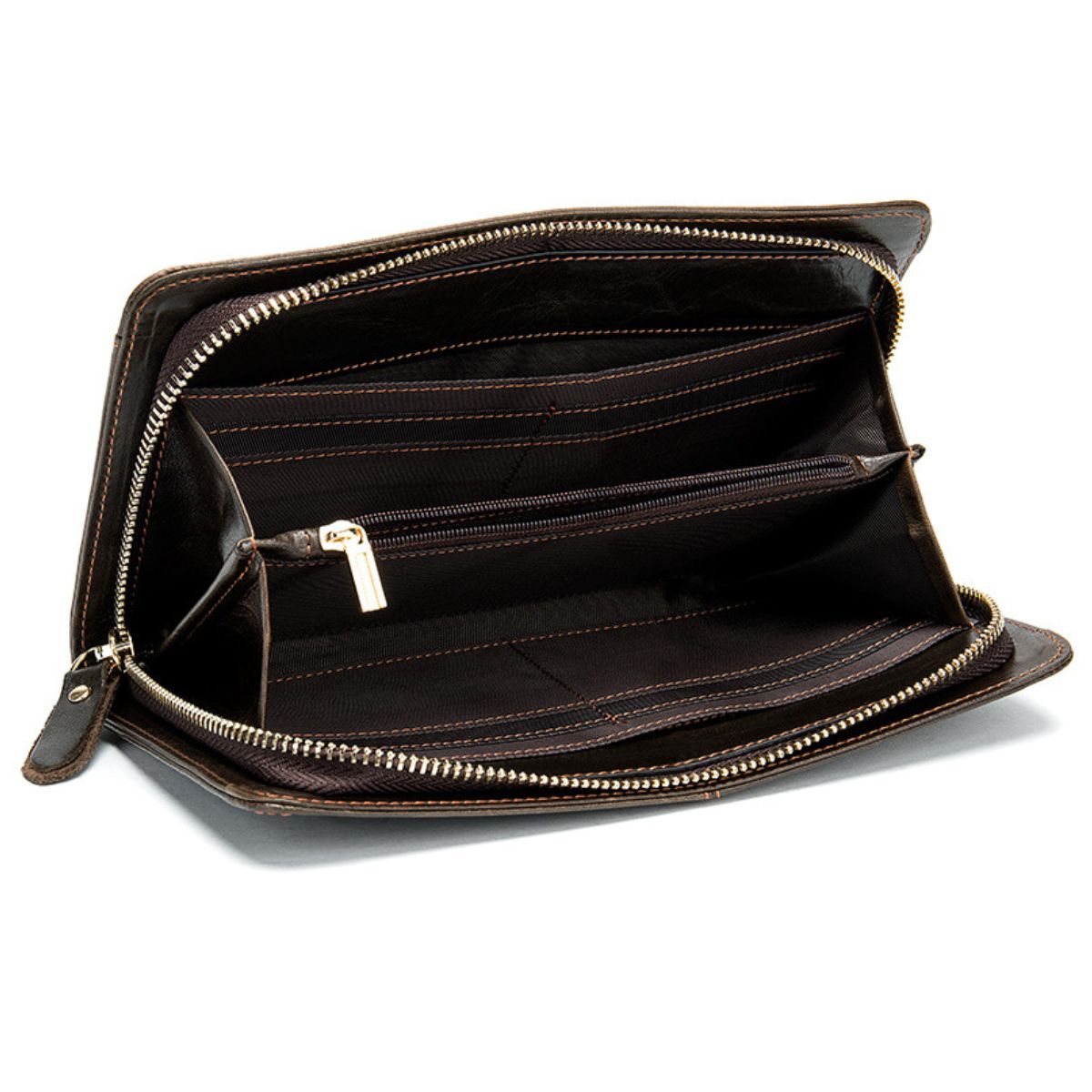 Portofel mare tip geanta mana piele naturala Noir Busy Lady & Gentleman maro inchis