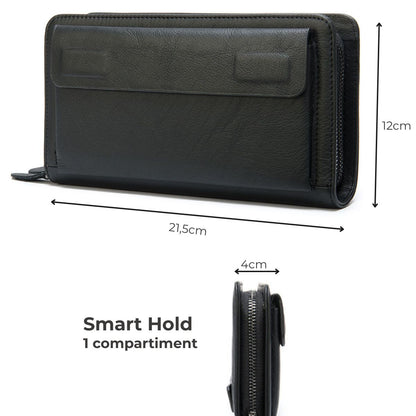 Portofel mare tip geanta mana piele naturala smartphone Smart Hold Busy Lady & Gentleman negru
