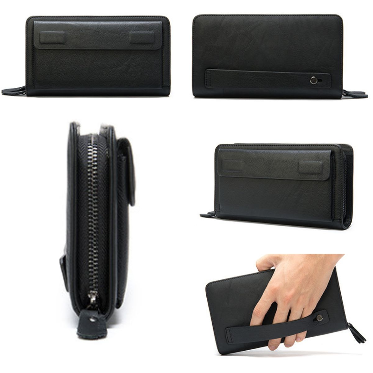 Portofel mare tip geanta mana piele naturala smartphone Smart Hold Busy Lady & Gentleman negru