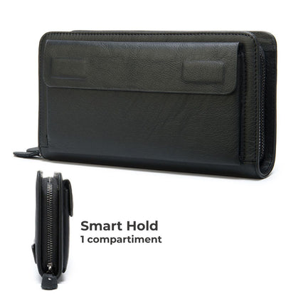 Portofel mare tip geanta mana piele naturala smartphone Smart Hold Busy Lady & Gentleman negru