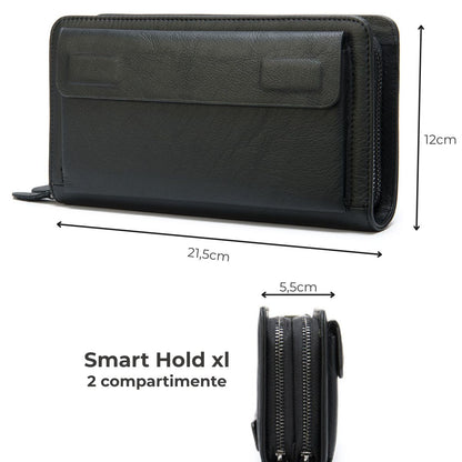 Portofel tip geantă de mână Smart Hold xl, piele naturală, compartiment smartphone, BUSY LDY & GTM®, negru