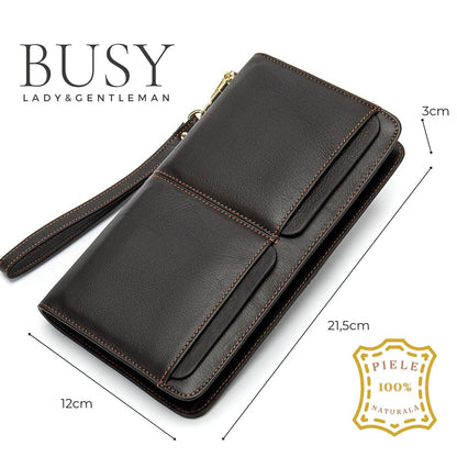 Portofel mare tip geanta mana piele naturala Noir Busy Lady & Gentleman maro inchis