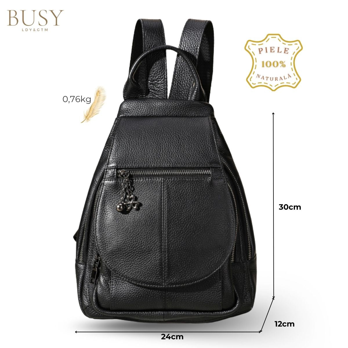 Rucsac dama din piele naturala, Clara, negru