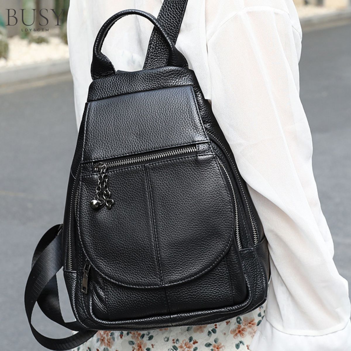 Rucsac dama din piele naturala, Clara, negru