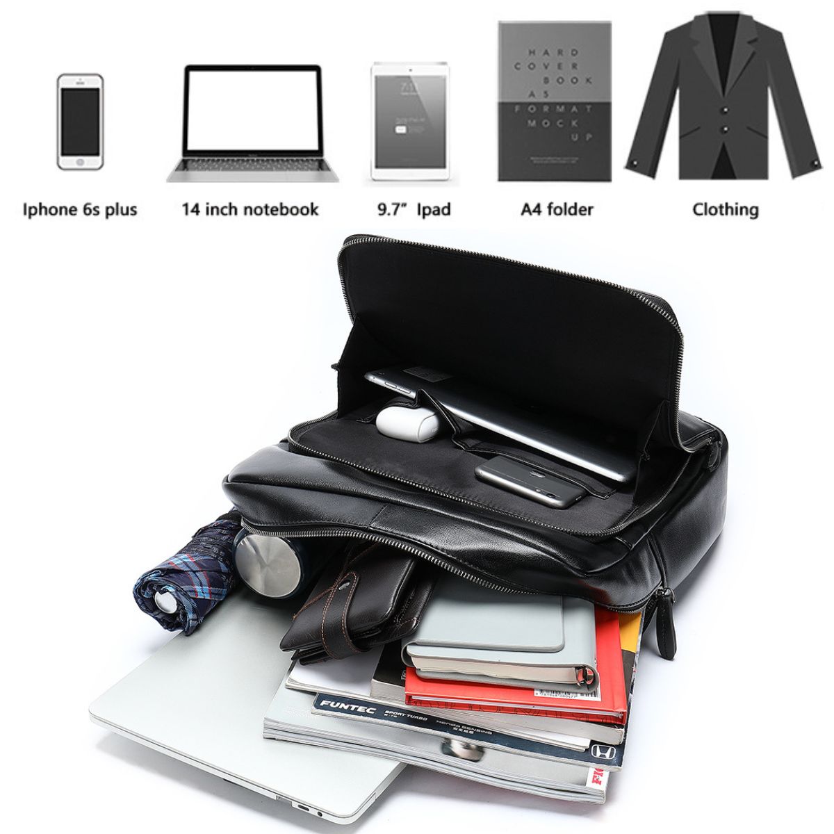 Rucsac business laptop 15’' din piele natural Executive - negru