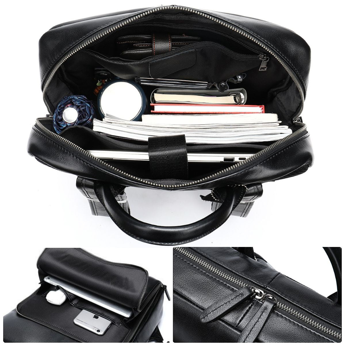 Rucsac business laptop 15’' din piele natural Executive - negru