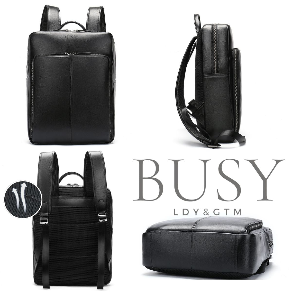 Rucsac business laptop 15’' din piele natural Executive - negru