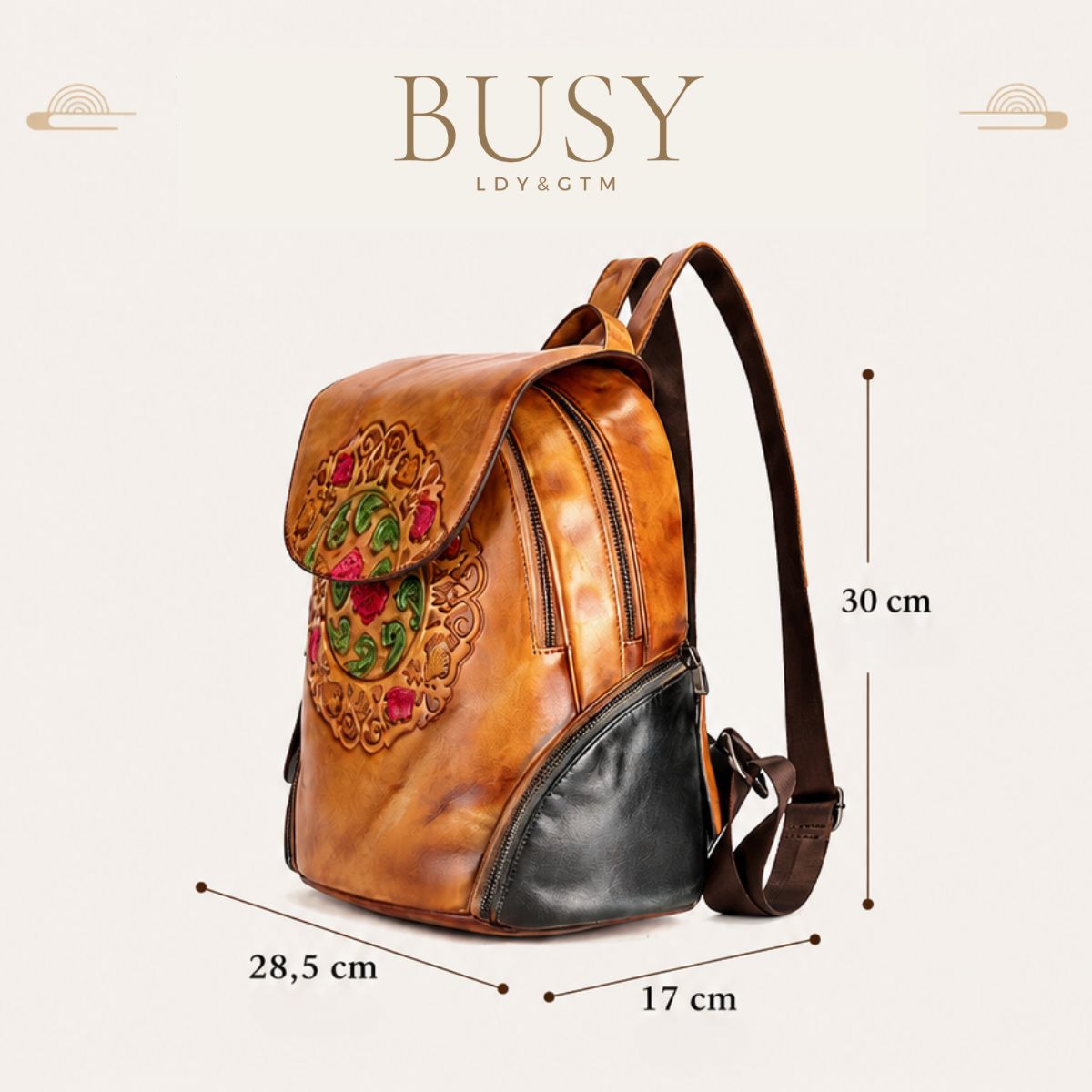 Rucsac dama din piele naturală Sofia, Busy Lady & Gentleman, rosu