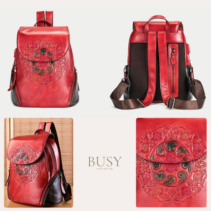 Rucsac dama din piele naturală Sofia, Busy Lady & Gentleman, rosu