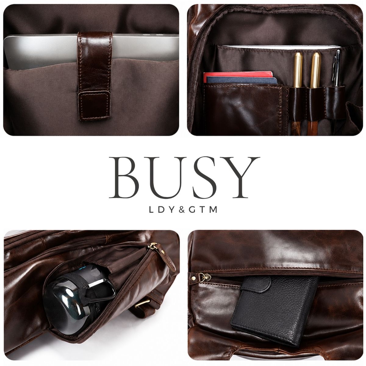 Rucsac laptop  din piele naturală BUSY Lady & Gentleman® Dalis - Oil Coffe