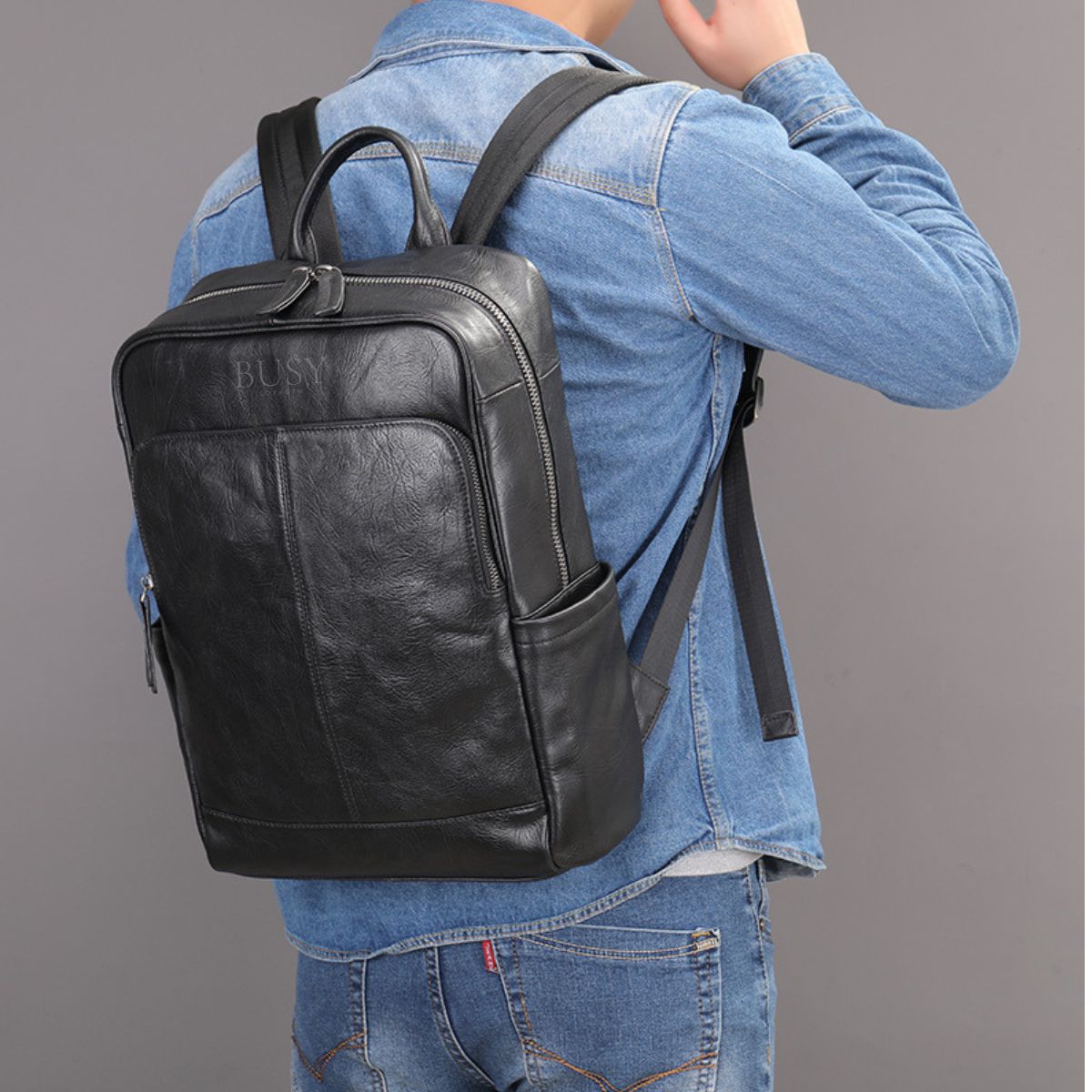Rucsac din piele naturală Everest - Negru