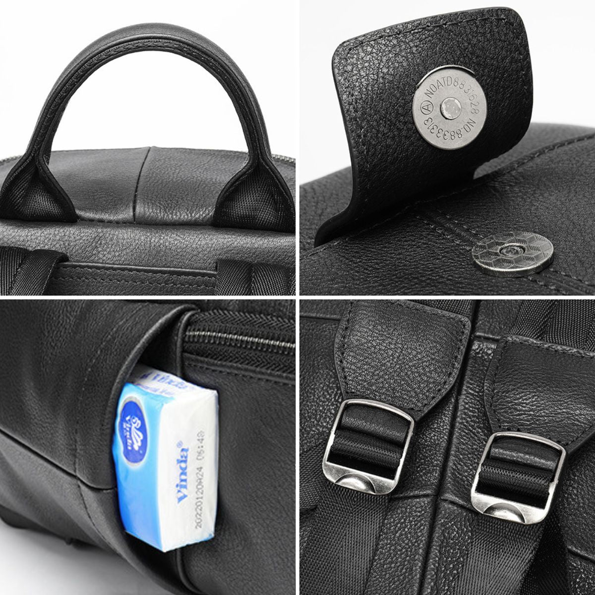 Rucsac laptop 14 inch din piele naturală Clas - Negru