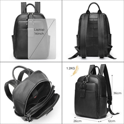 Rucsac laptop 14 inch din piele naturală Clas - Negru