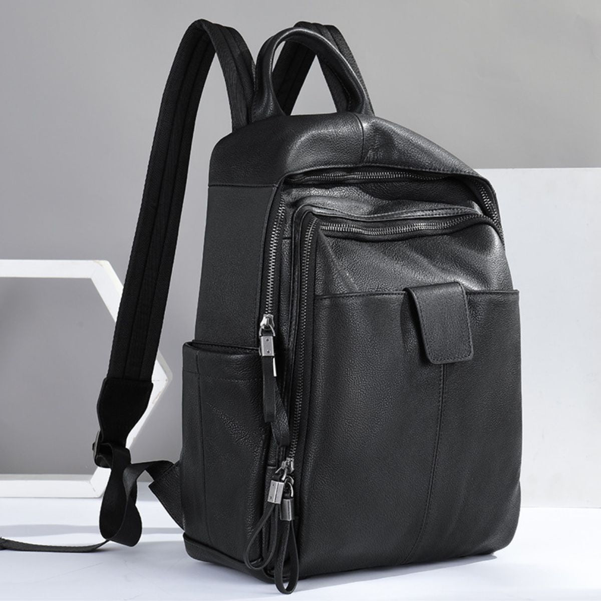 Rucsac laptop 14 inch din piele naturală Clas - Negru