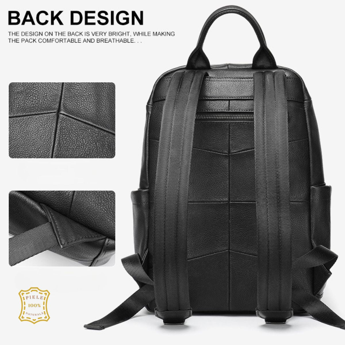 Rucsac laptop 14 inch din piele naturală Clas - Negru